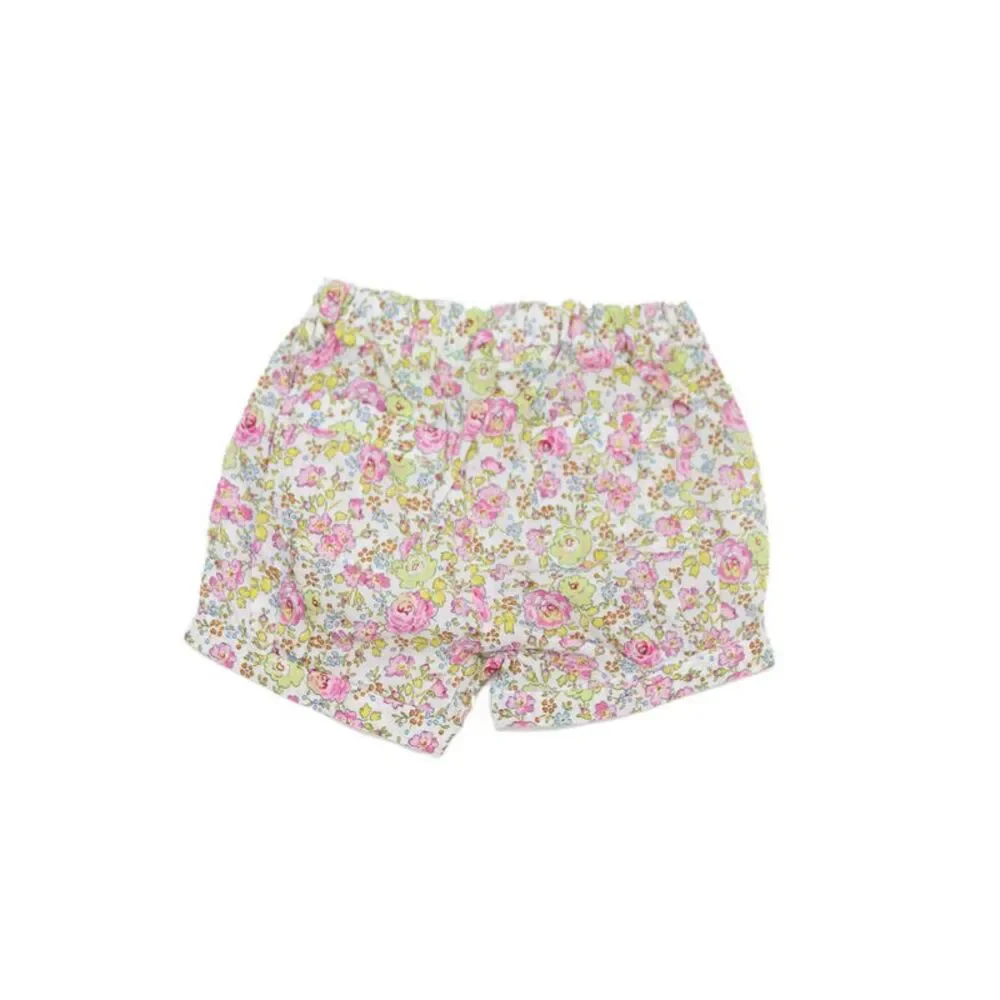 Bonpoint Girls Elastic Waistband Cuffed Floral Shorts White Pink Yellow Size 6M